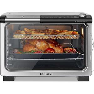COSORI Ceramic Air Fryer Toaster Oven Combo, 13-in-1 Flat-Sealed Heating Elements for Easy Cleanup, Innovative Burner Function, 8 Accessories & Recipes, 26QT, Silver, Stainless Steel