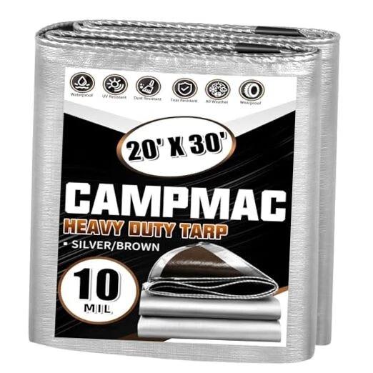 Tarps Heavy Duty Waterproof 20x30 Ft, 10 Mil Thick, High Durability, Rip, UV