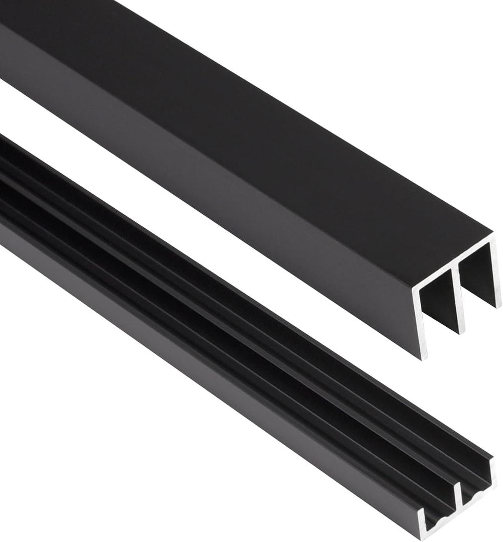 Aluminum Sliding Door Track Set for 1/4" Thick Panels Glass Cabinet Door Window Sliding Track, Size 36 x 0.79 inches (Black), 36in-1set