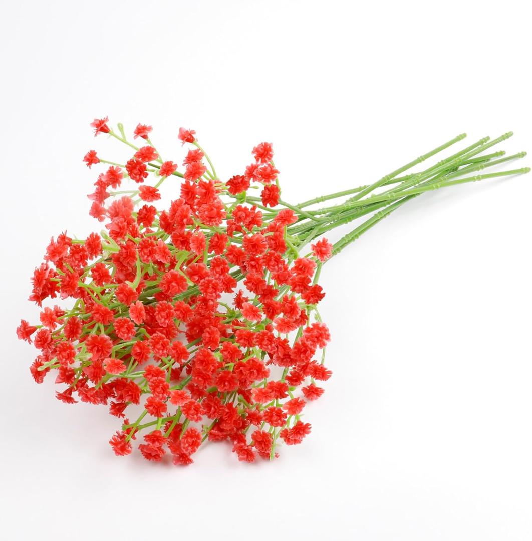 6 Pcs Babys Breath Artificial Flowers, Fake Babys Breath Flowers for Wedding Floral Arrangement Party Decor, Red