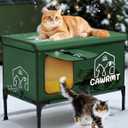 X-Large Heated Cat House for Outdoor Winter, Full-Coverage Cat House Heater, Indestructible 100% Waterproof Insulated Outside Cat Shelter for Feral Barn Cat Protection (Green, 27x18x20)