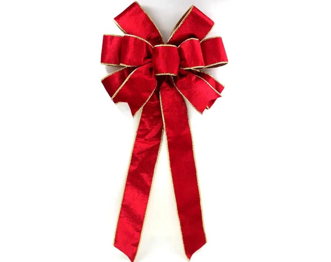 Red Velvet Christmas Bows with Gift Box, Gold Wired Red Bows for Wreath Floral, Christmas Tree Topper, Outside Bowknot Red Bow for Car Wall Garden Yard Front Door
