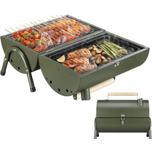 MAISON HUIS Portable Charcoal Grill Two Side Carbon Griller Mini Smoker Small BBQ Grill Outdoor for Travel Backyard Picnic Beach (Green)