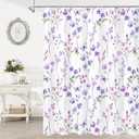 Litabel Watercolor Floral Shower Curtain, Purple Butterfly Flower Shower Curtain for Bathroom, Modern Minimalist White Waterproof Fabric Shower Curtain Set, 72x72 Inch