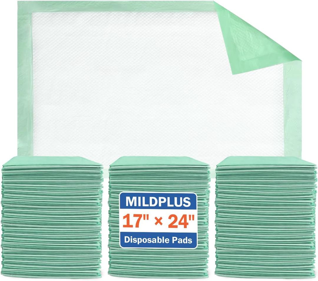 MILDPLUS Disposable Underpads 17"×24"(100 pcs) Light Absorbent Bed Pads Small Chucks Pads for Kids, Puppy, Cat and Tioilet