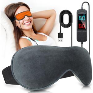 Heated Eye Mask for Dry Eyes, Stye & Migraines Relief - USB Electric Warm Compress with 20 Temp/Time Settings, Washable Flaxseed Cover for MGD, Blepharitis & Eye Strain (Gray)