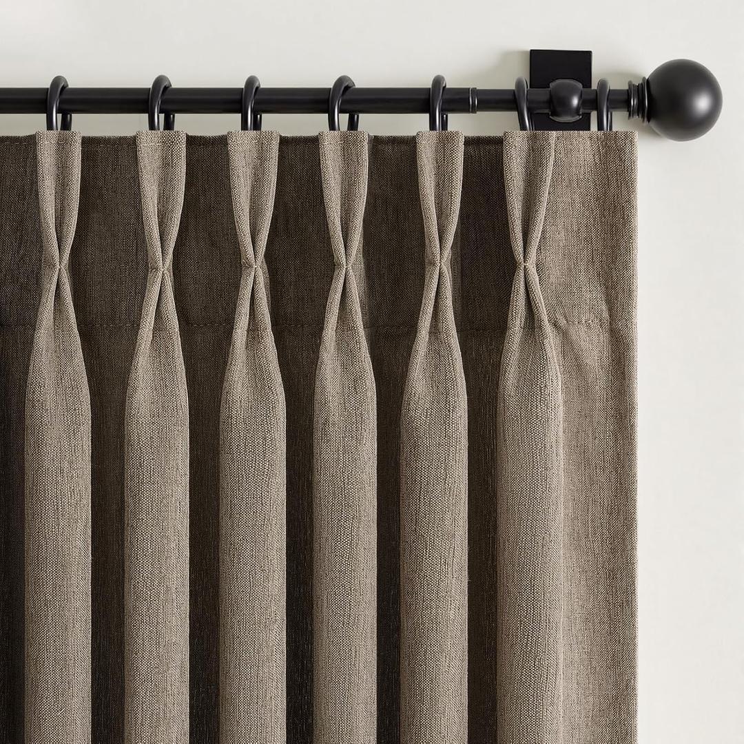 Thick Linen Pinch Pleated Sheer Curtains 84 Inches Long 2 Panels Set for Living Room Bedroom,Dark Flax Drapes with Memory Trained Pinch Pleat,Light Filtering Privacy Curtains for Sliding Glass Door