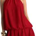 Floerns Women's Y2k Summer Halter Dress Tie Open Back Sleeveless Ruffle Hem Bubble Going Out Mini Dresses (Red) S