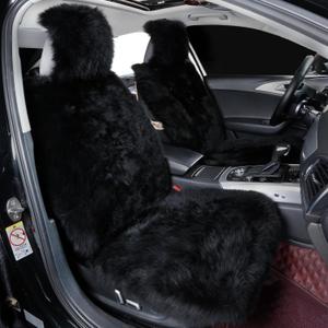 OGLAND 2 Pack Fluffy Sheepskin Car Seat Cover-Fuzzy Fur Auto Cushion for Universal Automotive Protector (Black, 2 Pcs Front Seat Cover)