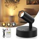 Spotlight Indoor, Wireless Battery Operated with Remote,Uplight Indoor Down Light for Picture on Wall, Plant Spotlight Dimmable Timer, Mini Ceiling Lights Painting for Trees Plant (Black)