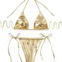 Verdusa Women's 2 Piece Bathing Suit Glitter Triangle Top Tie Side Thong Bikini Swimsuits Size S