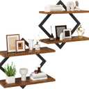 IBUYKE Floating Shelves,15 Inch Wall Shelf Set of 2,Wall Mounted Shelves,2 Tier Hanging Decorative Storage Shelf for Living Room, Bedroom, Bathroom, Kitchen TFS003H-2 (Brown)