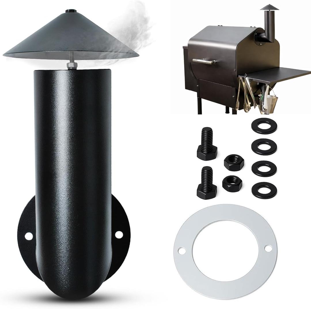 Pellet Grill Smoke Stack Chimney Replacement for Pit Boss, Traeger & Camp Chef, Adjustable Smoker Chimney with Umbrella, Gasket & Mounting Hardware