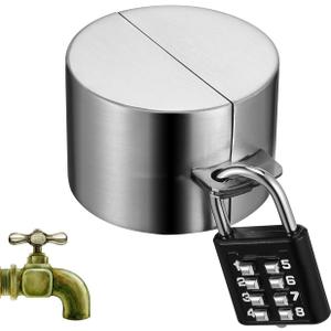 Yardwe Stainless Steel Water Spigot Lock & Outdoor Faucet Lock with Combination Padlock, Anti-Theft, Winter Spigot Protector for Garden, Yard & Commercial Use, Easy to Install - Silver