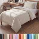 Duvet Cover Twin/Twin XL Size Set - Extra Soft Twin/Twin XL Duvet Cover 68" x 90" with 1 Pillow Sham - Hotel Luxury, Fade Free w/ Zipper Closures & Ties - Comfy, Cozy and Breathable (Beige Stripes)