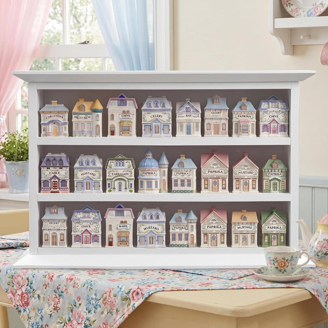Chunful Vintage Wooden Spice Jars Rack, White, 21 x 13.7 Inch, Chic