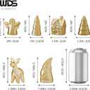 WDS WONDROUS Mini Christmas Figurines Set, 6 Pcs Miniature Christmas Village Houses Set with House, Reindeer, Trees, Angel, Santa - Mini Xmas Figurines Decor for Tiered Tray, Mantel, Centerpiece (B Gold)