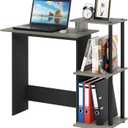 Furinno EFFICIENT Desk, 28.6" Wide Gaming Desk with 3 Open Side Shelves, Laptop Notebook Computer Desk, Office Desk for Home Office, Study Room, Dorm, Bedroom, French Oak/Black, Square Side Shelves