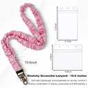 3 x Stretchy Scrunchie Lanyard for ID Badges Keys, Cute Teacher Lanyard for Women with 2 Card Holders 19.6 Inch (Pink)