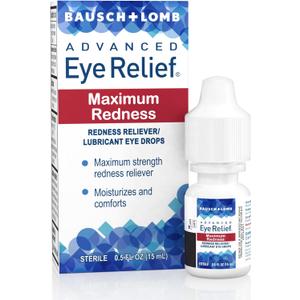 Bausch + Lomb Advanced Eye Relief, Maximum Redness Reliever and Lubricant Eye Drops, Soothes Burning & Irritated Dry Eyes, Moisturizes & Comforts, 0.5 Fl Oz (Pack of 6)