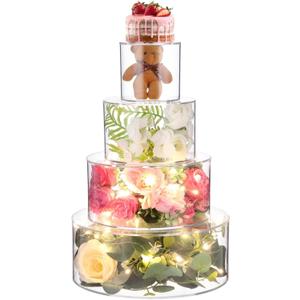 4 PCS Acrylic Cake Stand with LED Lights, 4/6/8/10 Inch Clear Cake Stand Fillable Cake Riser Round 4 Tier Case Box for Birthday Wedding Holiday Party (4PCS)