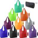 BeeGreen Reusable-Grocery-Bags-Foldable-Machine-Washable-Reusable-Shopping-Bags-Bulk Colorful 10 Pack 50LBS Extra Large Folding Reusable Bags Totes w Zipper Storage Pouch Lightweight Polyester Fabric (Black Blue Teal Lime Orange Burgundy Yellow Grey Navy Red Purple)