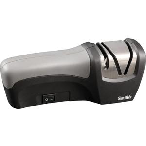 Smiths 50029 Compact Electric Knife Sharpener , Stainless , Kitchen Knife 2 Stage Sharpener , Electric & Manual , Blade Guide , Quick Sharpening & Polishing , Straight Edge Blades , Handheld 120 V (OS)