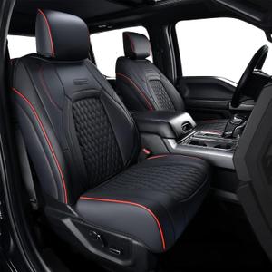Coverado RAM 1500 Seat Cover, Faux Leather Seat Covers for Car Fit for 2009-2018 Dodge RAM 1500 2500 3500 Front Seat Automotive Seat Covers for Truck Ram Accessories (Red line)