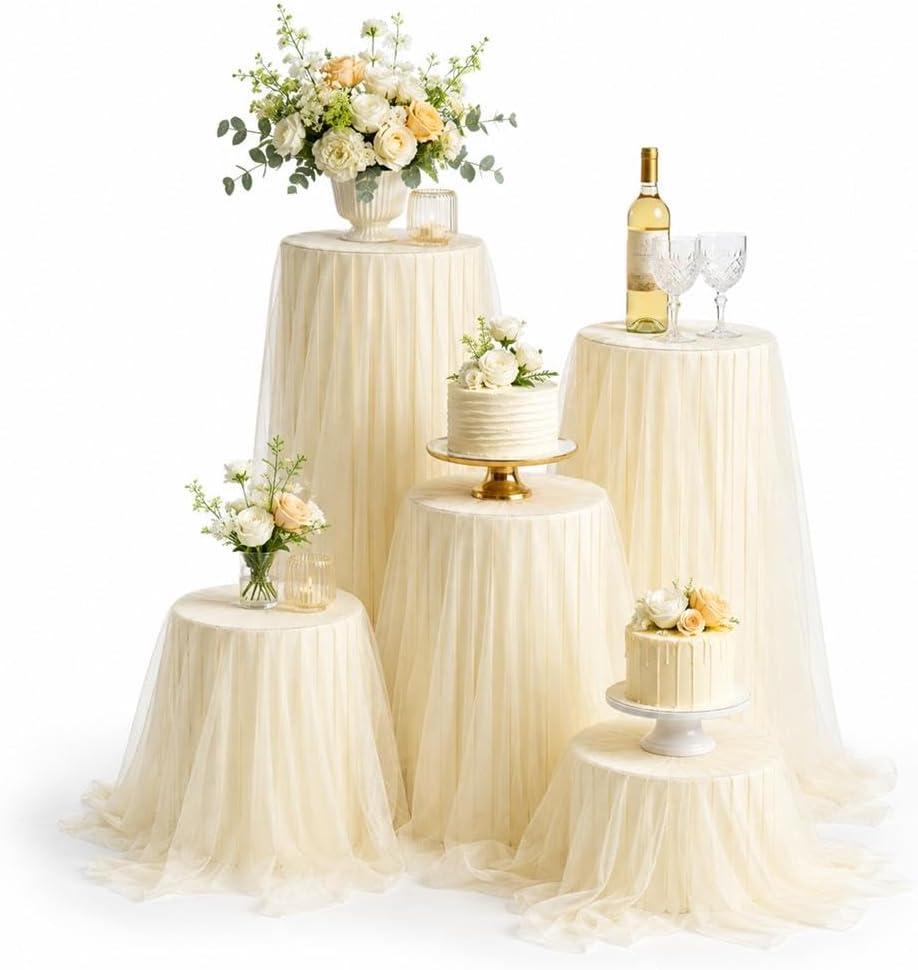 5PCS Cylinder Stands for Party with Acrylic Disc, Mesh Covers