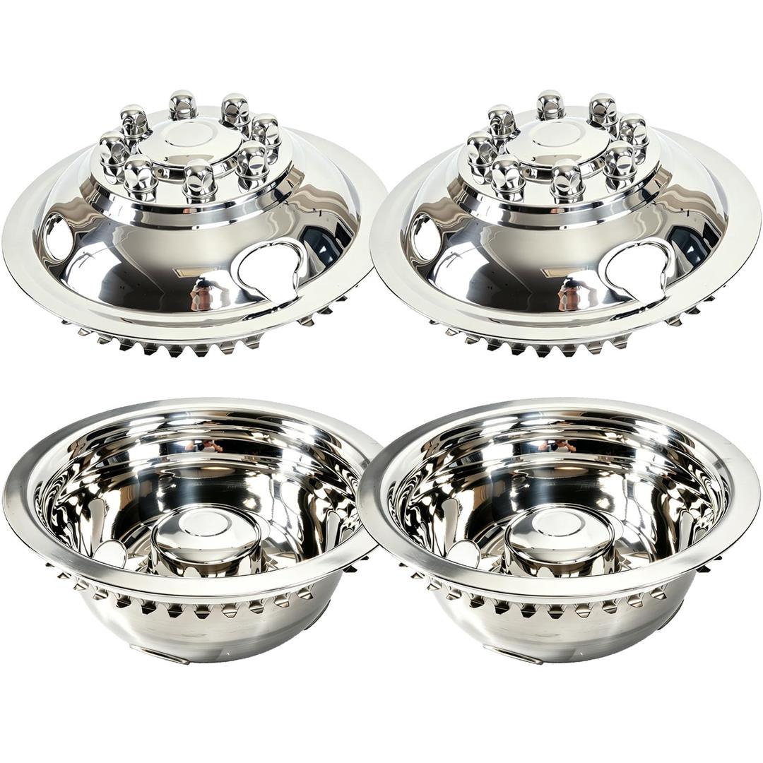 16" Stainless Steel Wheel Simulators, 8 Lug Snap-On RV Hubcaps,16 Wheel Cover Compatible with GMC 3500, Ford F350, E350/E450 Van, Dodge Ram 3500