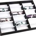 18-Slot Sunglasses Organizer Storage Multiple Eyeglasses Holder Display Case/Tray, Polyester Silk Lined & Snap Closure