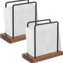 2PCS Napkin Holder for Table, Paper Towel Holder With Iron Wooden Standing Napkin Dispenser for Kitchen Dining s Paper Mail Bills Suitable for Dining Room, Restaurant (2)