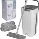Mop and Bucket with Wringer Set, Flat Floor Mop and Bucket, with 3 Washable Microfiber Pads Included, Extended Stainless Steel Handle Mop, Home Floor Cleaning System for All Floor Types and Windows