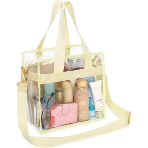 Clear Beach Bag for Women, Large Clear Tote Bag for Stadium Events - Zipper Closure, Waterproof, Sandproof (Adjustable Strap - Beige)