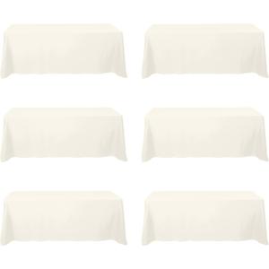 BRILLMAX 6 Pack Ivory Tablecloths 90 x 156 Inch for 8ft Rectangle Tables - 150 GSM Polyester Fabric, Floor Length Drop, Water, Stain & Wrinkle Resistant Cloth Cover for Wedding Reception Banquet
