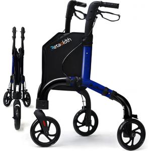 Lightweight 3 Wheel Rollator Walker for Seniors, Foldable Aluminum Mobility Aid with Storage Bag, Easy-Fold Walking Support for Elderly Balance & Rehabilitation (Black & Blue)