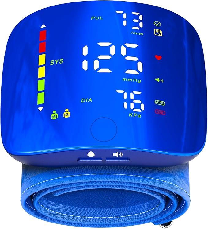 Rechargeable Wrist Blood Pressure Monitor for Home Use, Automatic BP Machine with LED Display, Dual Users ×120 Memory, OneButton Operation & Adjustable Cuff, Portable Carrying Case Included