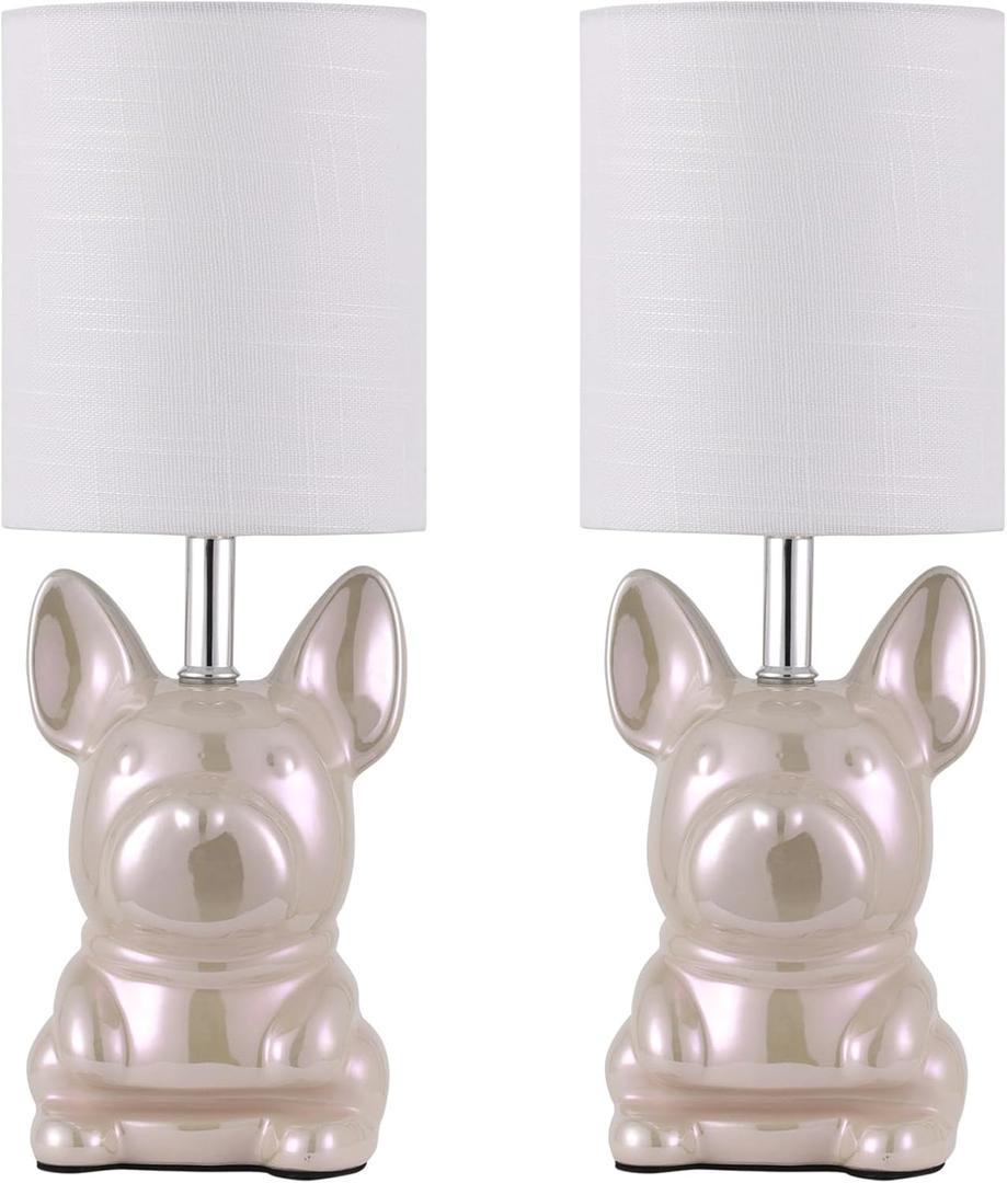 EOEYYOYB Set of 2 Ceramic Table Lamp, Puppy Shape Desk Lamp Cute Bedside Lamp for Nightstand, Living Room, Bedroom, Gifts for Kids Girls, 4W LED Bulb Included, Pink