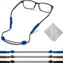 Kids Glasses Strap - No Tail Sunglasses Straps Cords for Boys Toddler and Girls - Eyeglass Holders Around Neck - Adjustable Eyewear String Lanyard Retainer - 3Pcs 10in Multicolor (Child, Black Blue Brown)