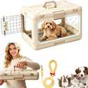 Foldable Hard Cat Carrier, Transparent Pet Crate for Cats & Small Dogs, Collapsible Travel Kennel with Ventilation & Urine Pad Mesh Grid, Portable Travel cage, Essential for pet Travel, Apricot