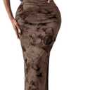 LIGHT DOT Women's Summer Dress Printed Strapless Tube Bodycon Maxi Side Slit Mesh Layered (Brown, S)