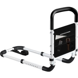 KingPavonini Bed Rails for Elderly Adults Safety - Adjustable Bed Cane with Non-Slip Ergonomic Handle and Storage Pocket, Bed Railings for Seniors Hold up to 350 Lbs, Tool-Free Installation (Medium)