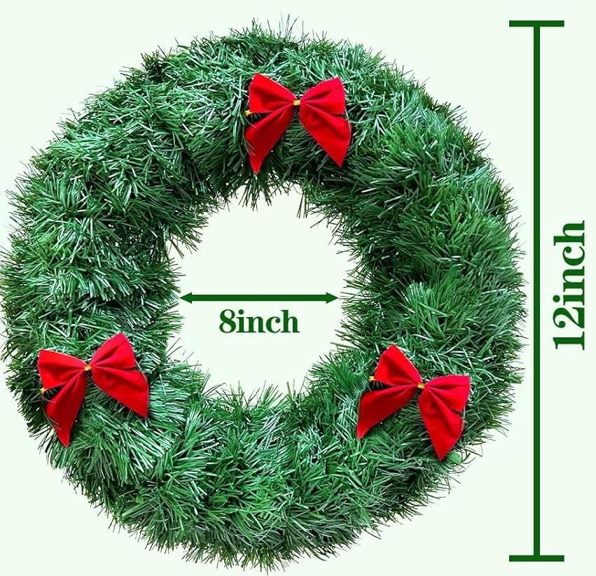 1 Pack Mini Christmas Wreaths for Windows Kitchen Cabinets, 12 Inch Small Christmas Wreath with Red Bows Artificial Christmas Tinsel Wreaths Mini Wreath Xmas Decorations for Home Door Wall Chair Stair