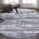 KOZYFLY Round Area Rugs 6Ft Modern Abstract Ombre Circle Rug for Bedroom, Washable Rug Non-Slip Soft Striped Living Room Area Rug, Print Grey-Blue Carpet for Laundry Nursery