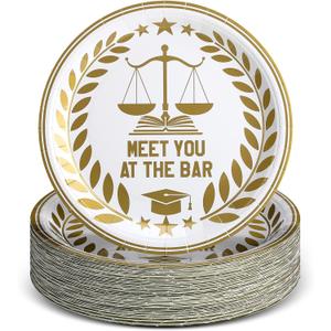 Yungyan 60 Pcs Law School Graduation Plates Class of 2025 Meet You at the Bar Plates 9 Inch Disposable Gold Foil Law School Paper Dish for Mya Graduation Party Decorations Supplies