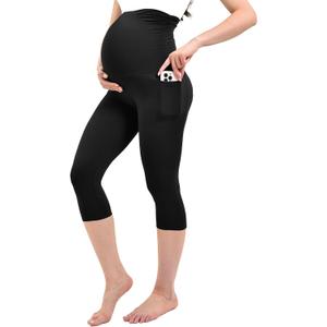 Ipletix Maternity Capris Leggings with Pockets Over The Belly, Yoga Workout Pants for Pregnancy & Postpartum