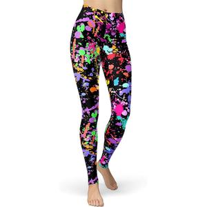 Women's 80s Leggings Neon Artistic Splash Printed Buttery Soft Stretchy Pants L