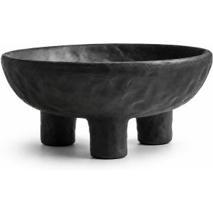 Black Concrete Decorative Bowl, 12 Inch Large Footed Bowl for Home Decor, Heavyweight Pedestal Bowl, Matte Black Centerpiece Bowl for Coffee Table, Shelf, Console, Entryway, Outdoor Styling, 12 inches in diameter x 5.2 inches in height