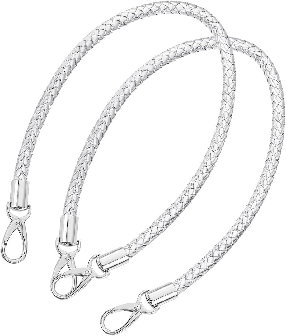 uxcell Leather Purse Strap, 2Pcs 60cm/23.62" Short Leather PU Braided Purse Replacement Handle with Metal Buckles for Underarm Bags, Handbags (Silver Strap + Silver Clasp)