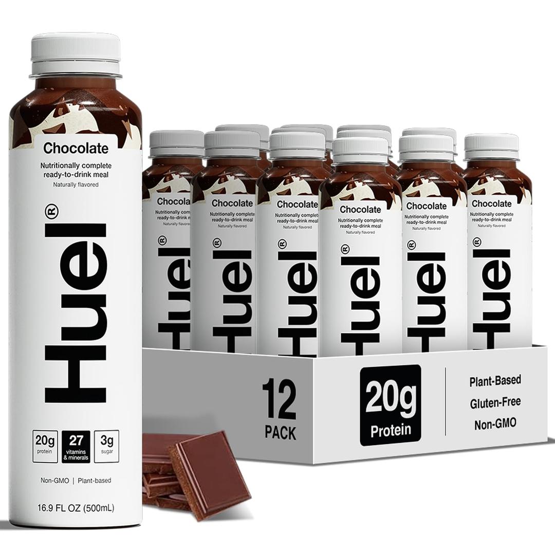 Huel Ready-to-Drink | Chocolate Meal Replacement Drink | High Protein Drink | Nutritionally Complete, Low Sugar, High Fiber, Plant Based, Vegan, Healthy | 20g Protein Per Bottle | 16.9 Fl Oz (12 Pack) (EXP 05/31/27)